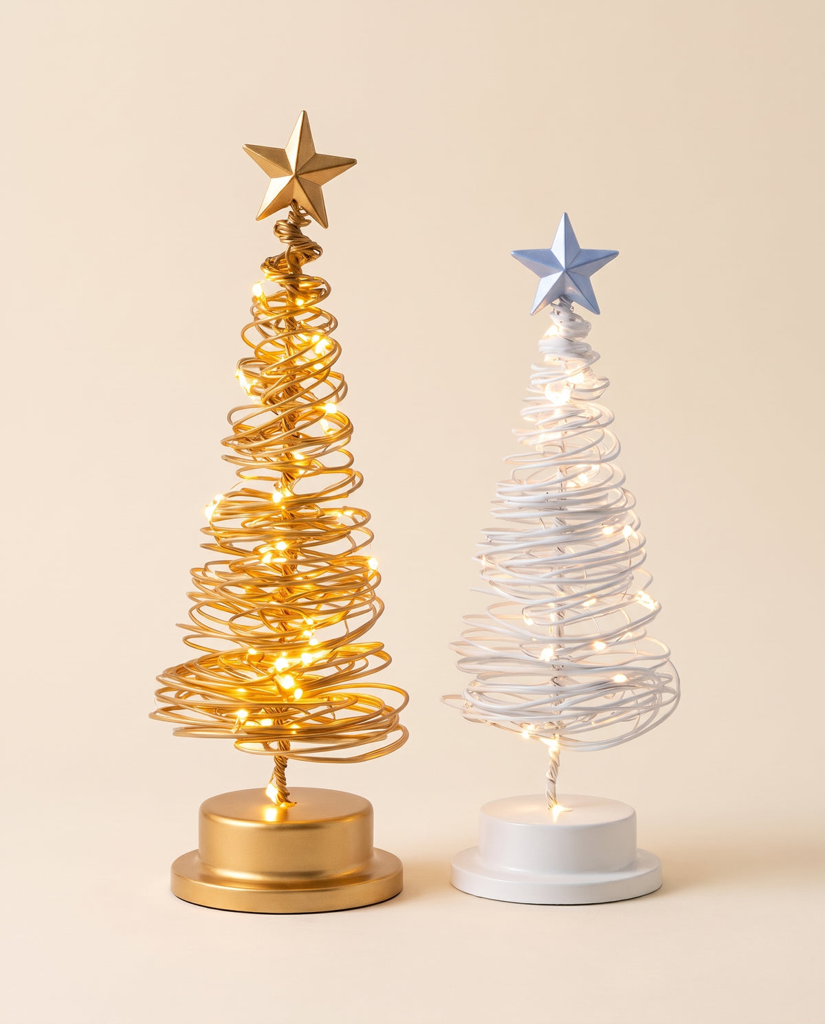 Gold & White Wire LED Christmas Trees, Set of 2