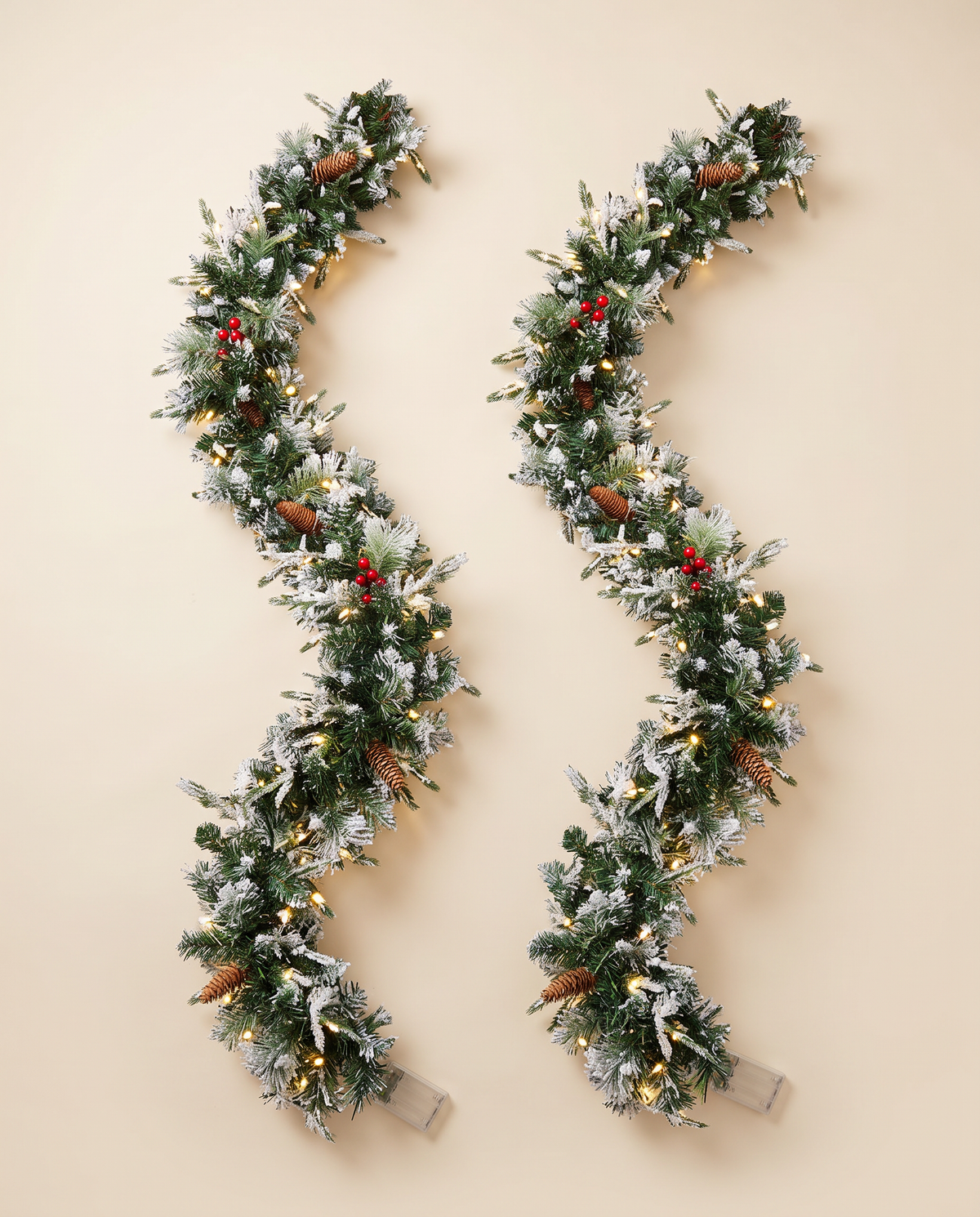 Pre-Lit Snow Flocked Christmas Garland, 9 ft, Set of 2