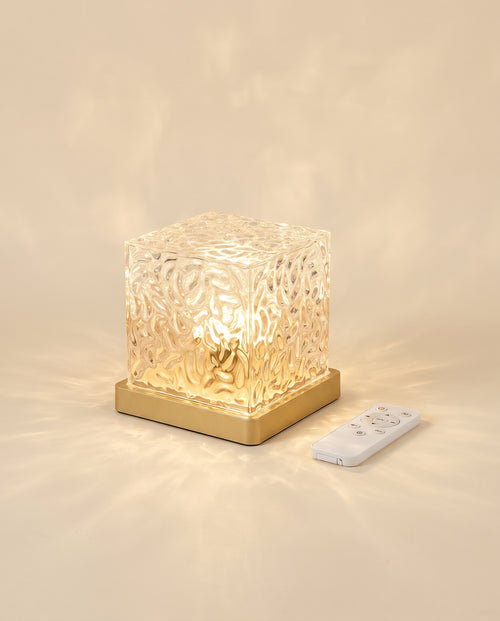 Crystal water ripple lamp with gold base and remote