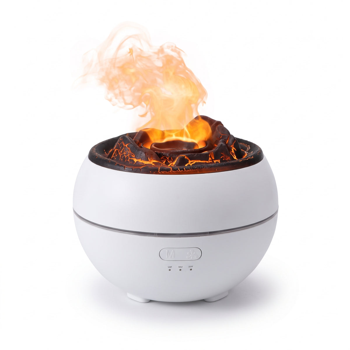 Volcano flame aroma diffuser on white background