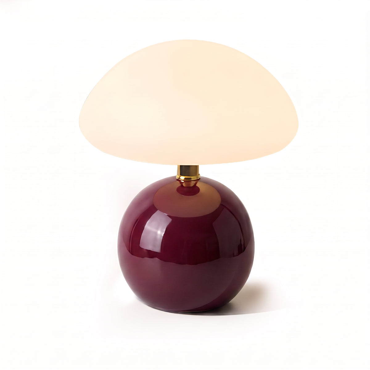 Glass mushroom table lamp with burgundy base
