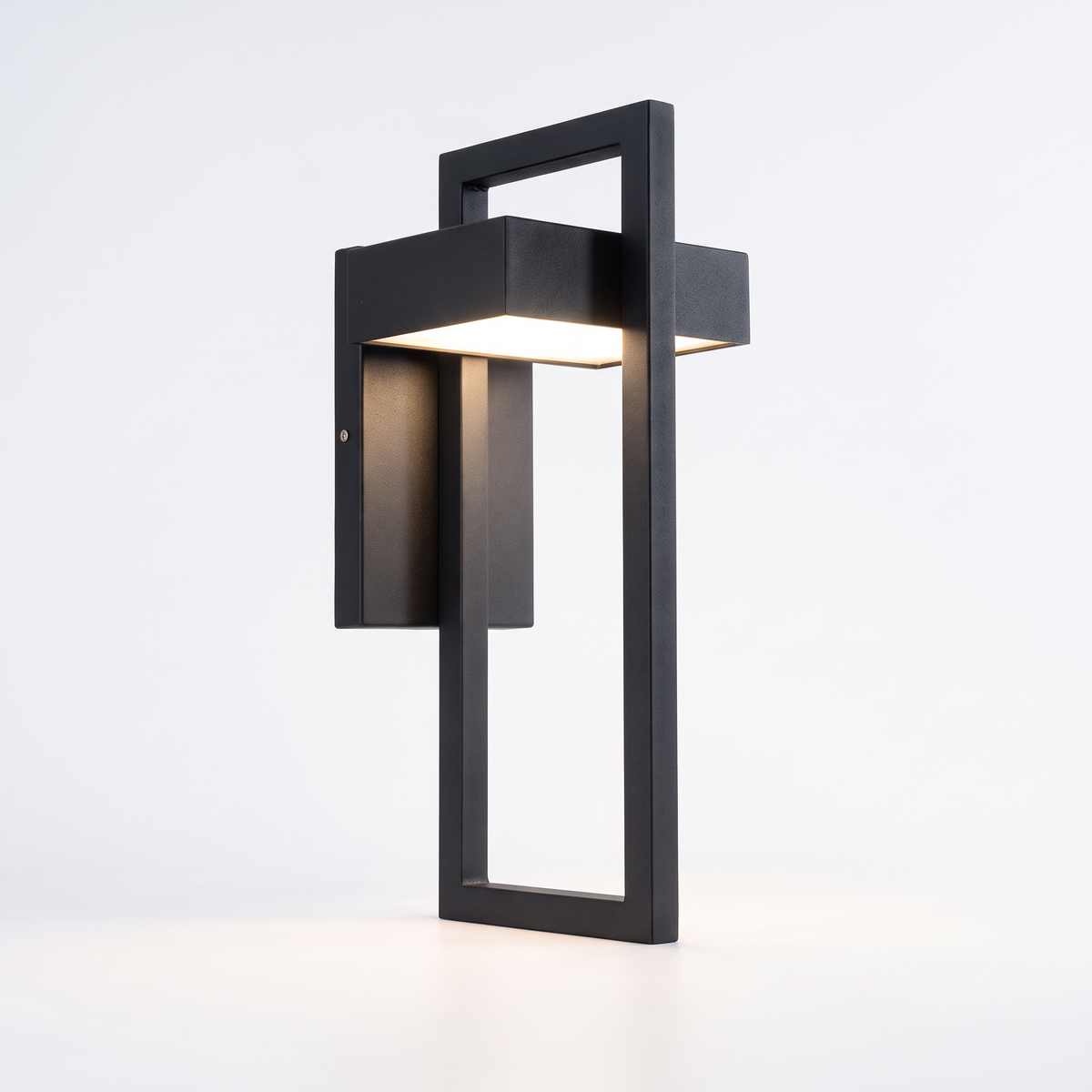 Modern black outdoor wall light on white background