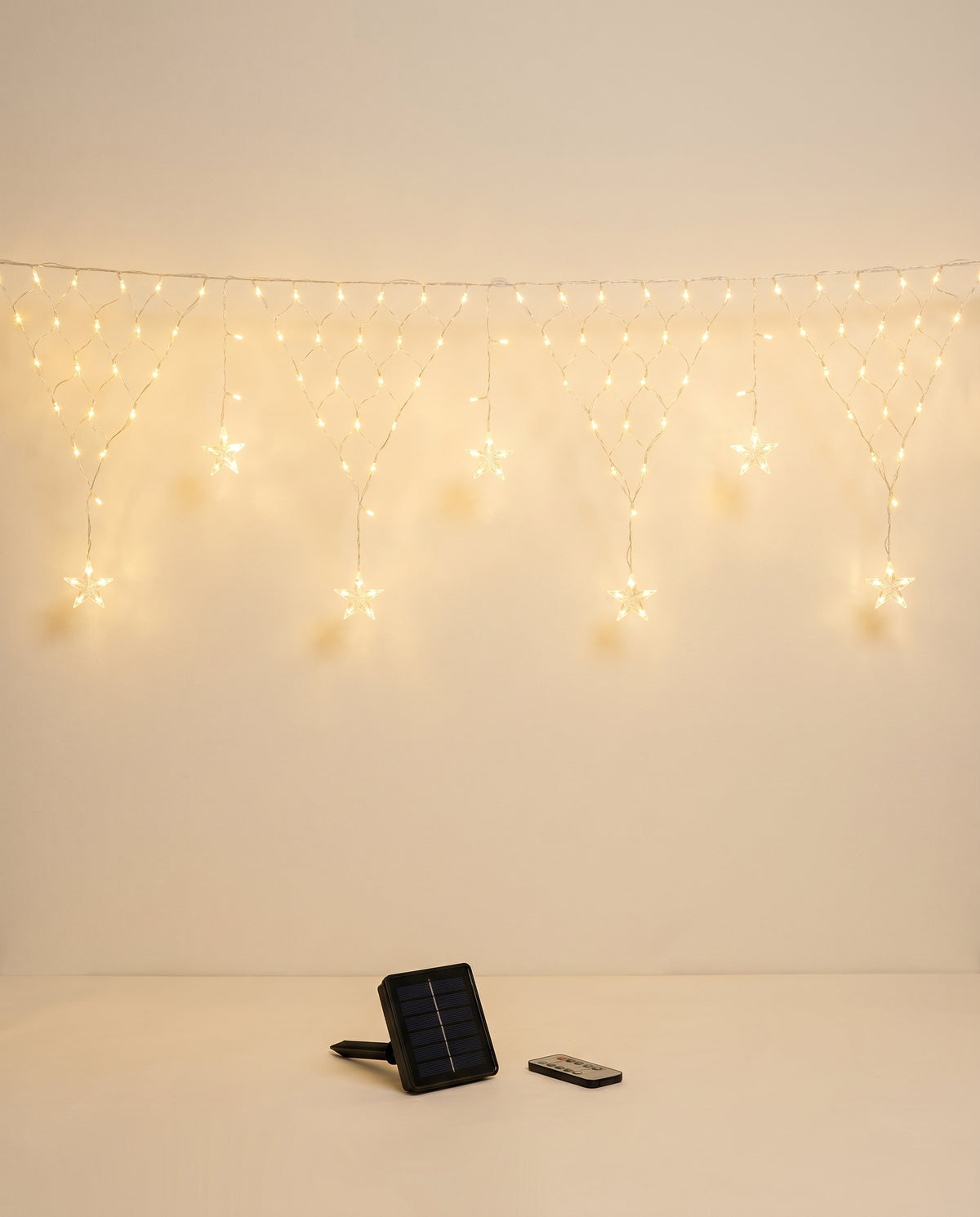 Solar LED net curtain lights with stars, warm white