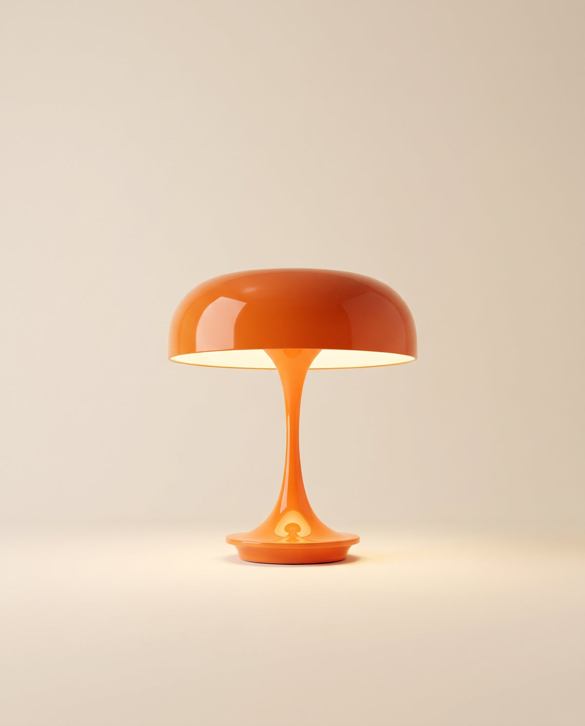 Orange mushroom table lamp, cordless and rechargeable