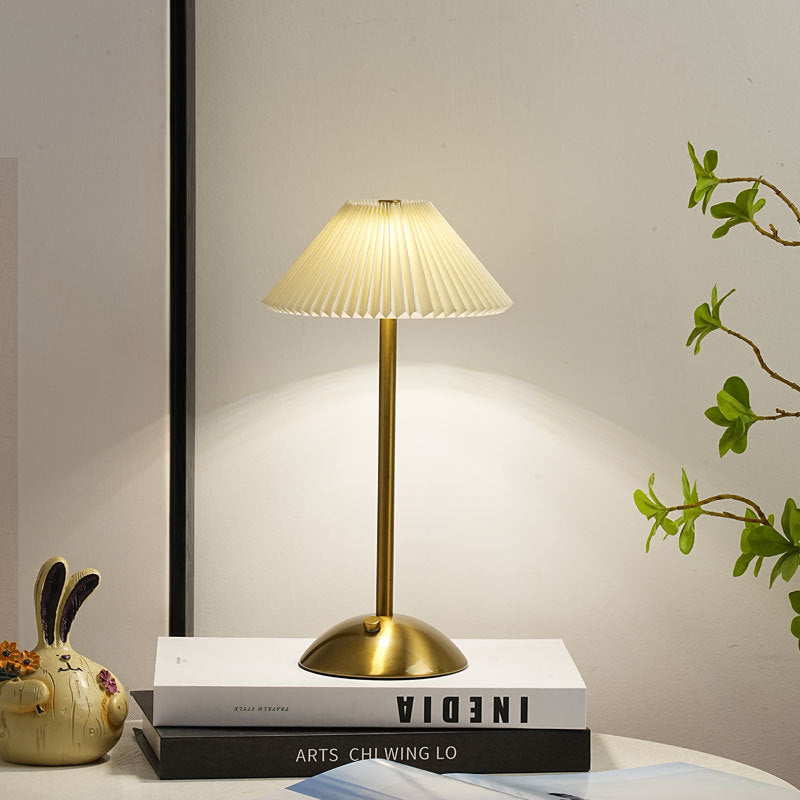 Pleated Table Lamp, Rechargeable Cordless Bedside Lamp