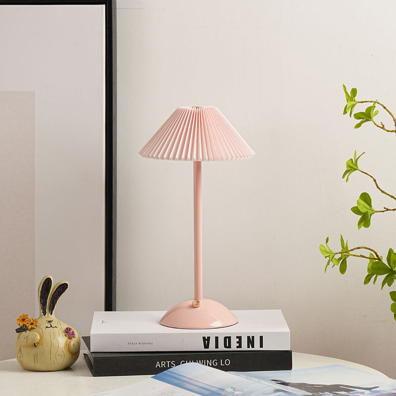 Pleated Table Lamp, Rechargeable Cordless Bedside Lamp