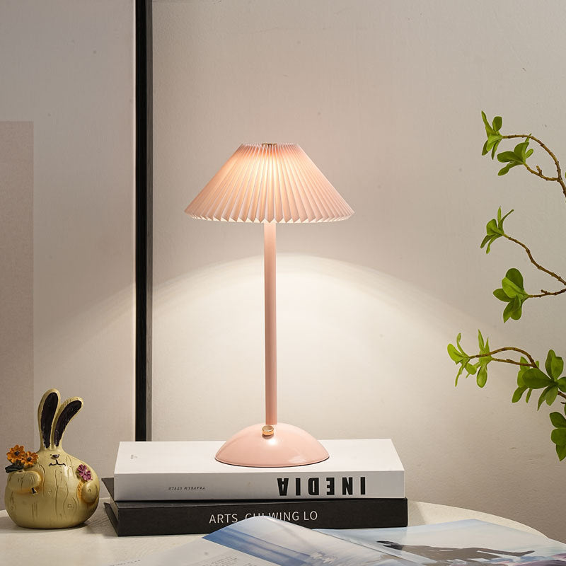 Pleated Table Lamp, Rechargeable Cordless Bedside Lamp