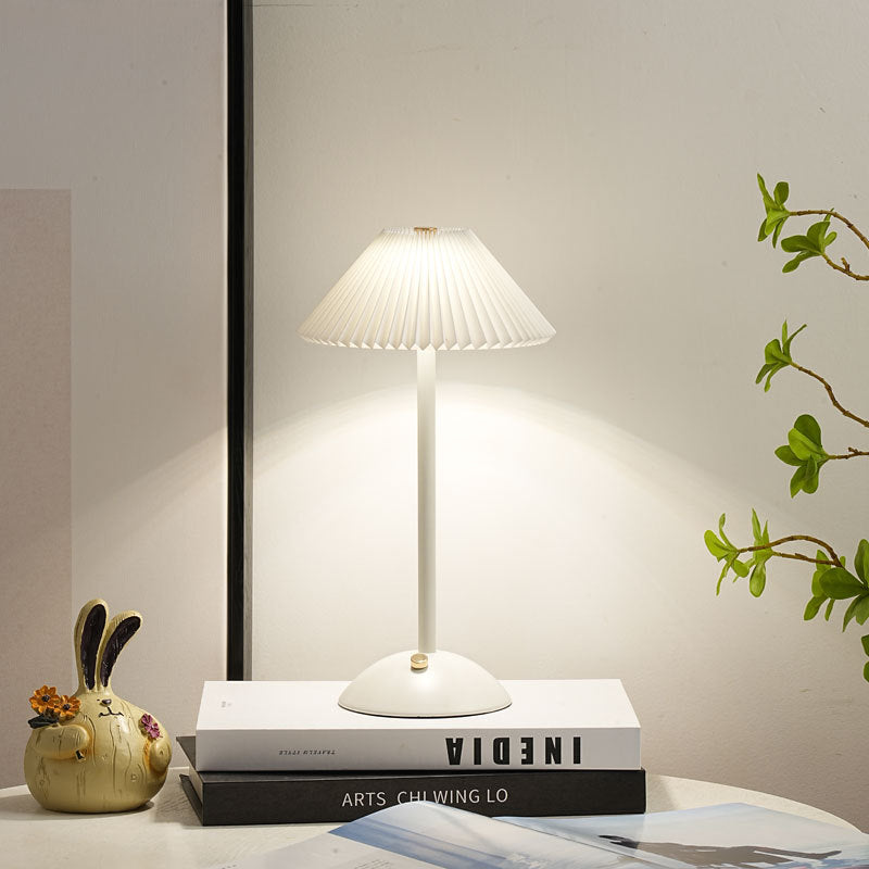 Pleated Table Lamp, Rechargeable Cordless Bedside Lamp