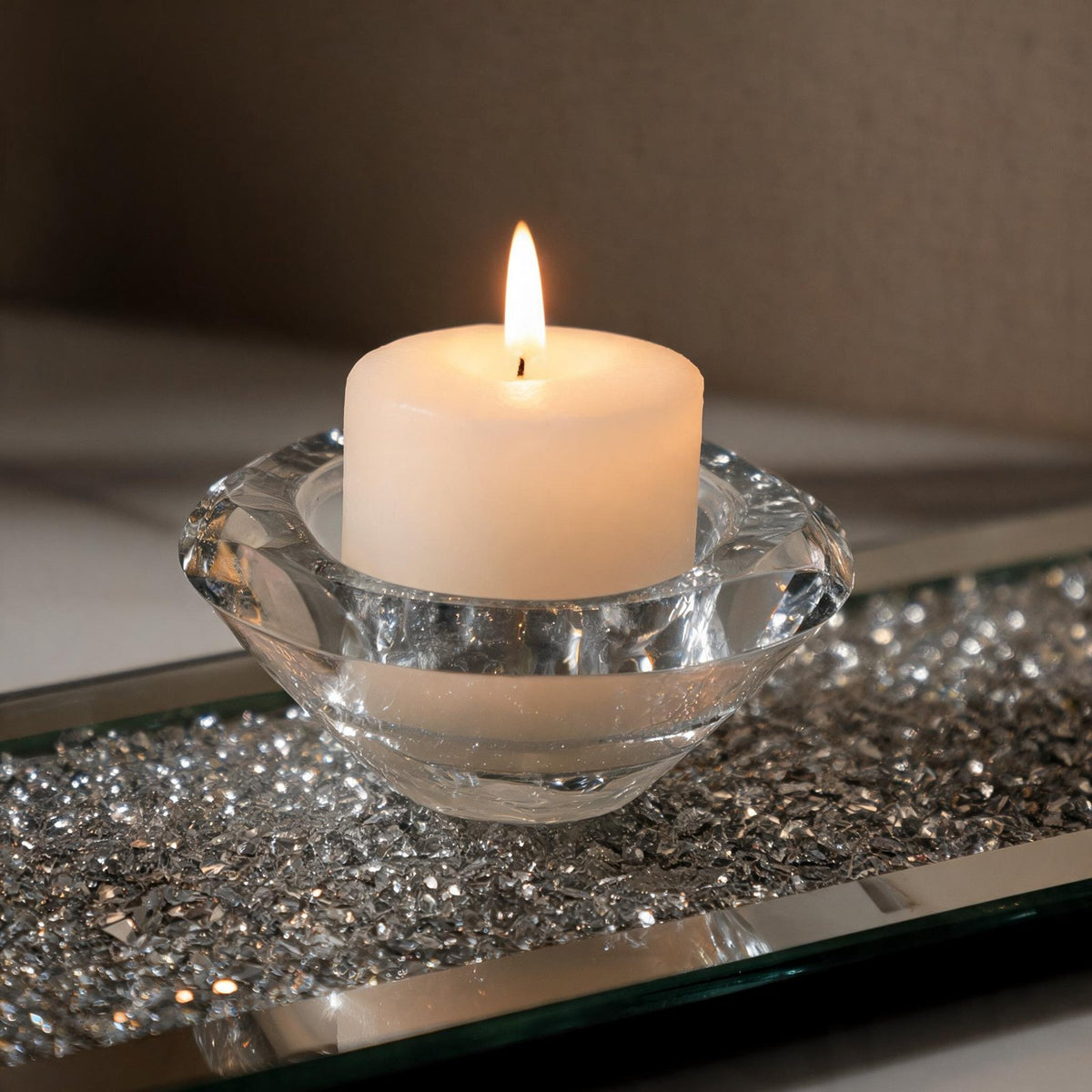 Crushed diamond mirrored candle holder 2