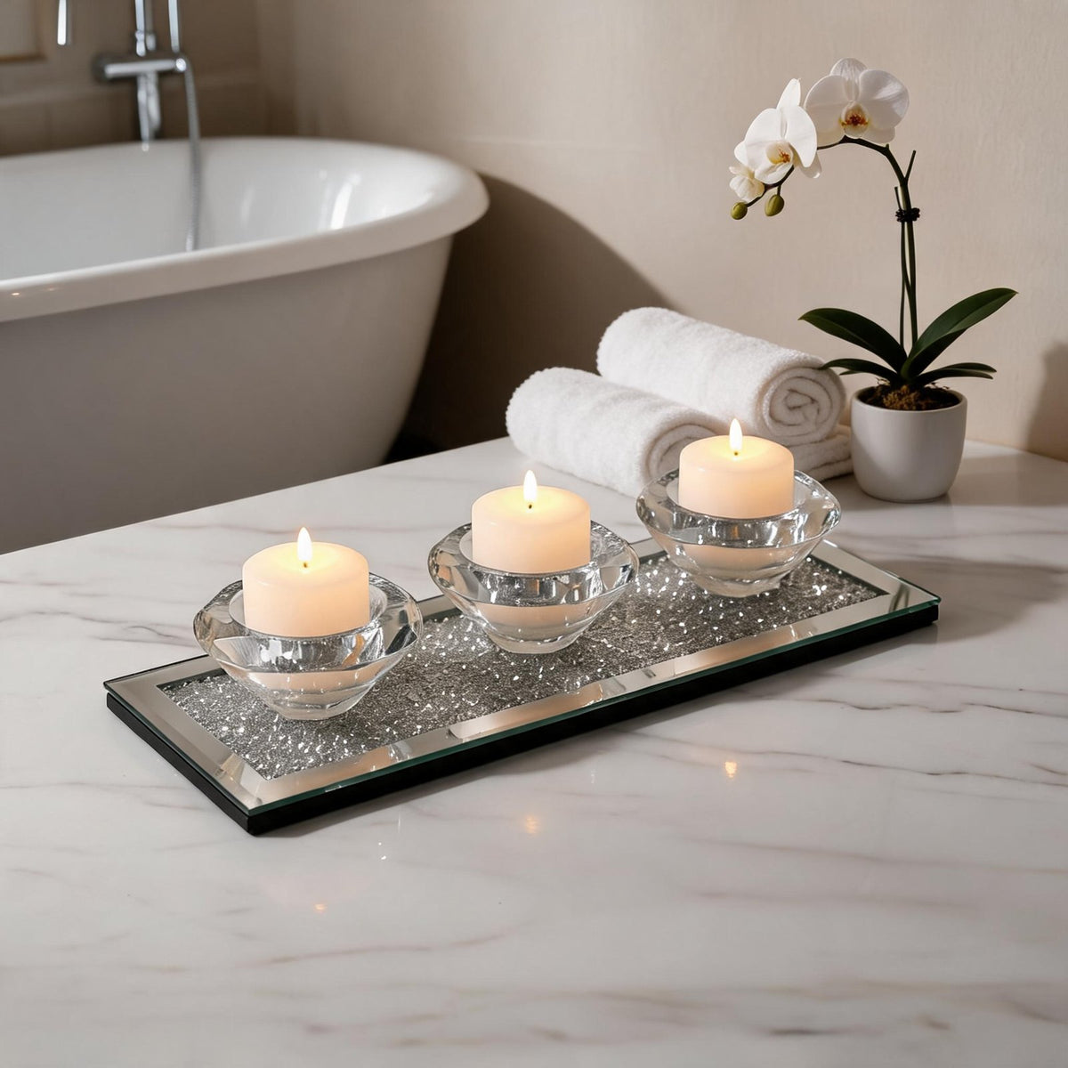 Crushed diamond mirrored candle holder 3
