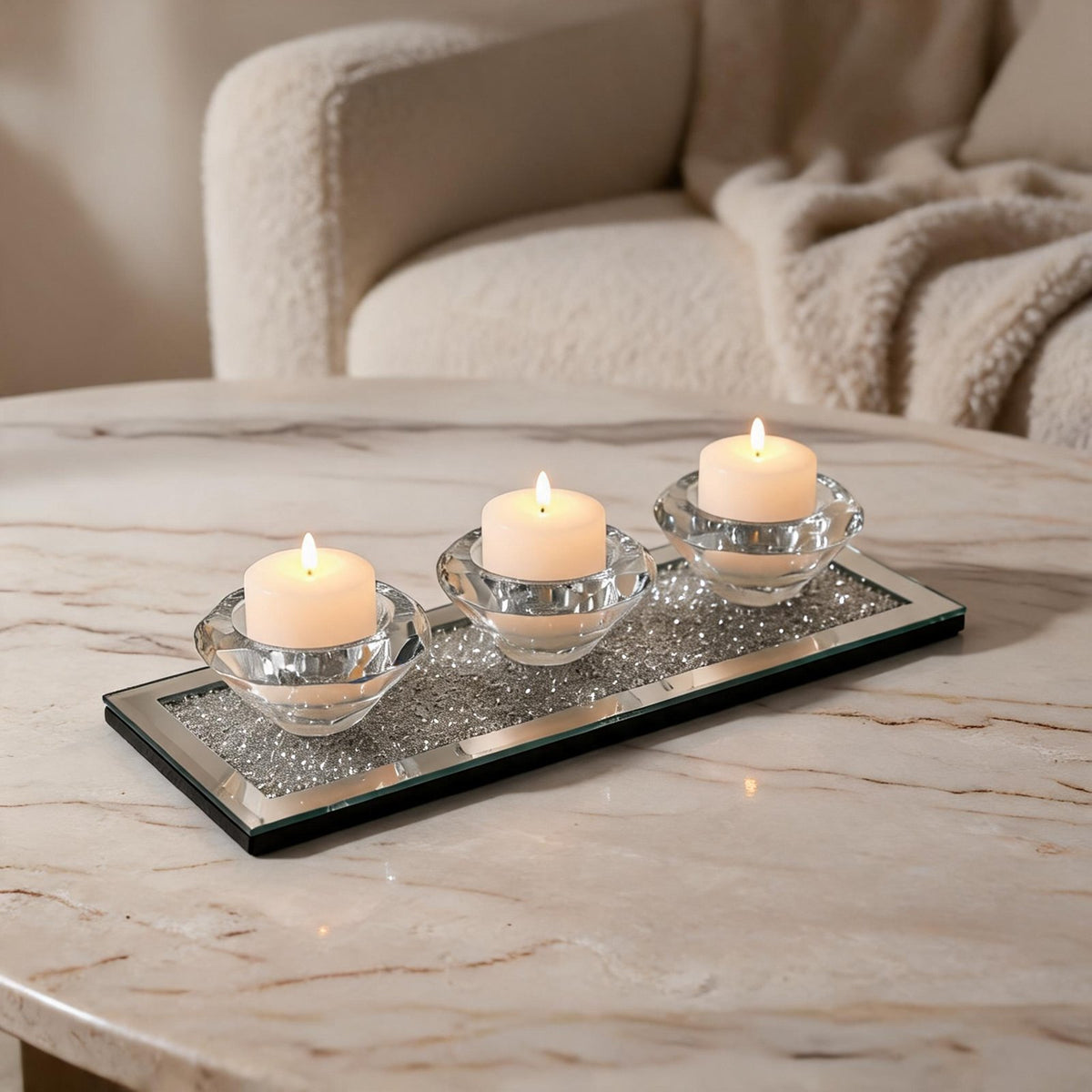 Crushed diamond mirrored candle holder 4
