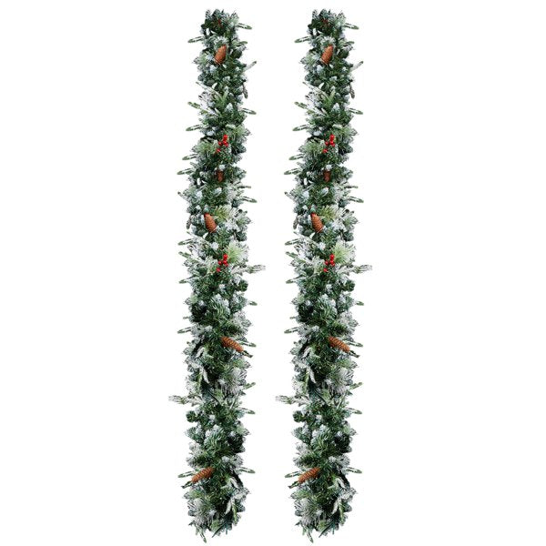 Pre-lit snow flocked Christmas garland set of 2
