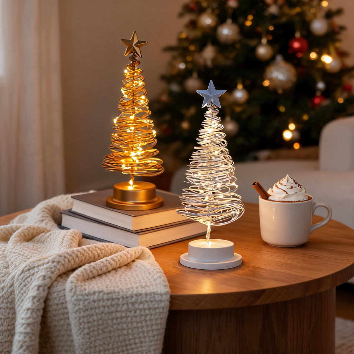 Gold and white wire LED Christmas trees 3